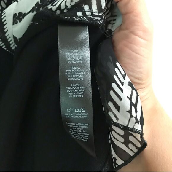Chicos Travelers 3/4 sleeve open waterfall black & white cardigan M/8 - Picture 7 of 8